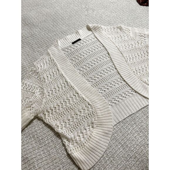 Intriguing Threads Cream Open Knit Boho Crochet Cardigan M/L Summer Layer - Picture 7 of 7